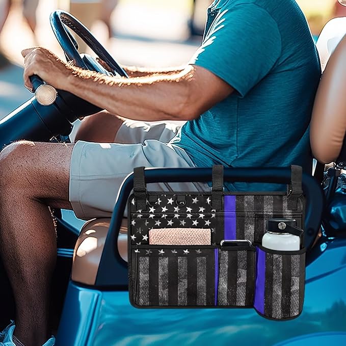 American Flag Golf Cart Bag, Golf Cart Rear Seat Organizer with Open Pockets for Golf Balls & Bottles