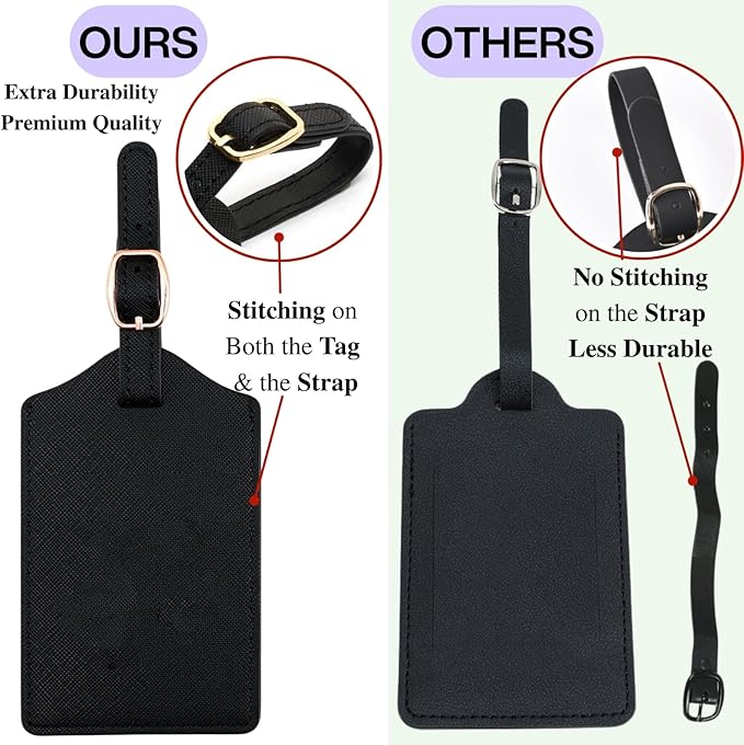 Luggage Tag PU Leather for Suitcase Baggage Handbag Travel Bag Label Suitcase Tag Label Tag w. Name Card & Privacy Cover (V)