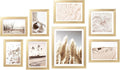 ArtbyHannah Gallery Wall Frame Set, 8 Pack Picture Frames Collage Wall Art Decor with Neutral Pampas Grass for Bedroom, Assorted Size Including 8"x10", 5"x7", 4"x6", 6"x6"(Gold Frame,Small)