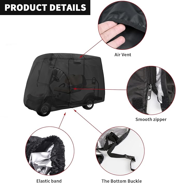 Golf Cart Cover,Waterproof Universal 6 Passenger Golf Cart Covers,Golf Cart Accessories for Outdoor Storage Protective - 156" L x 55" W x 79" H