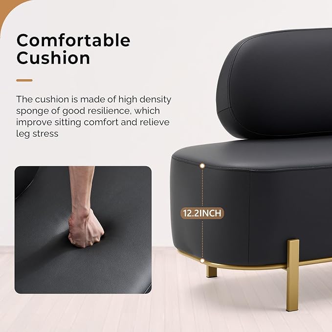OmySalon Waiting Room Bench with Back, 55.1" Office Guest Chair, Faux Leather Upholstered Reception Seating, Lobby Bench for Beauty Salon Barbershop Airport Bank Hall Room Conference