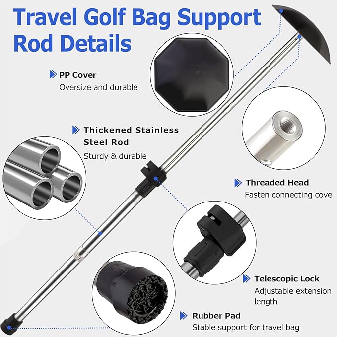 Golf Travel Bag Support Pole, 33"-60" Golf Club Travel Protector Stick for Bag Telescopic Adjustable Airlines Stiff Arm Club Protector Stainless Steel Pole