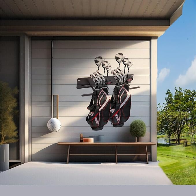 Golf Bag Wall Mount Holder-Golf Bag Holder for Garage,Golf Bag Storage Rack with PVC Rubber Hooks,Heavy Duty Rack with Spray & Dip Coating Finish