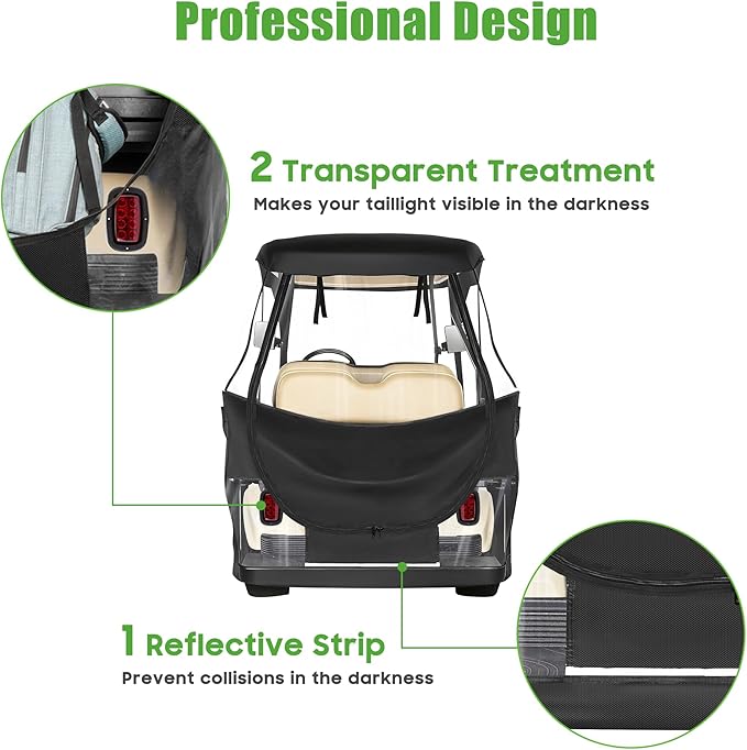 10L0L Golf Cart Driving Enclosure for Club Car DS, 2/4 Passenger Short Roof Waterproof Windproof Heavy Duty 600D Rain Cover with 4-Sided Clear Windows & Durable Door Zipper All-Weather Protection