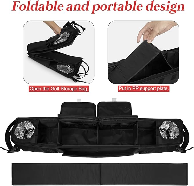 ORKELS Foldable Universal Golf Cart Storage Basket Organizer, No-Drill 1680D Inner Front Caddy for EZGO, Club Car, Kandi, and Electric Carts - Durable Black Organizer