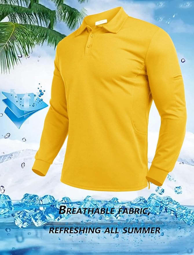 Deyeek Men's Polo Shirts Long Sleeve Golf Polo Shirts for Men Quick Dry UPF 50+ Sun Protection Polos Casual Collared Shirts