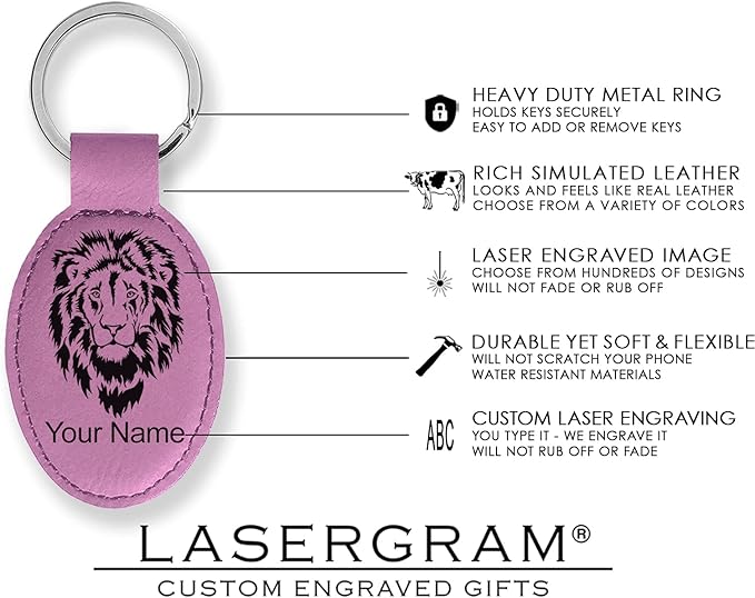 LaserGram Oval Keychain, Off Road Racer, Personalized Engraving Included (Pink)