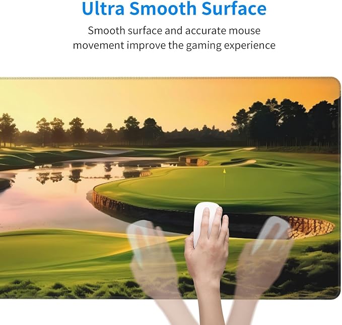Large Extended Gaming Mouse Pad 75 X 40 Cm Non-Slip Rubber Base, Fun Golf Course Print Desk Mat for Keyboard & Mouse, Office/Gaming Computer Accessories