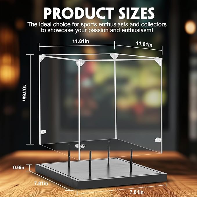 Basketball Display Case Acrylic Clear, UV Protected Basketball Box with Solid Wood Base & Full Size Soccer Display Stand for NBA WNBA Ball Memorabilia Keepsake, Ideal Gift, Black