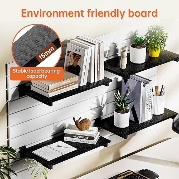 Wood Slatwall Shelves, Slat Wall Shelf Slatwall Acccessory for Garage, Home Improvement, Retail Display (4, 24''x12'')