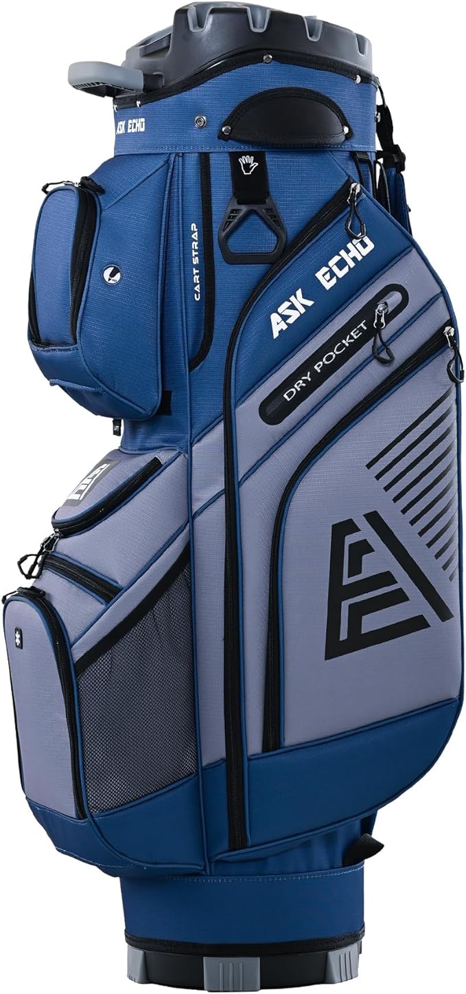 ASK ECHO T-Lock Golf Cart Bag with 14 Way Organizer Divider Top, Premium Cart Bag with Handles and Rain Cover, for Men