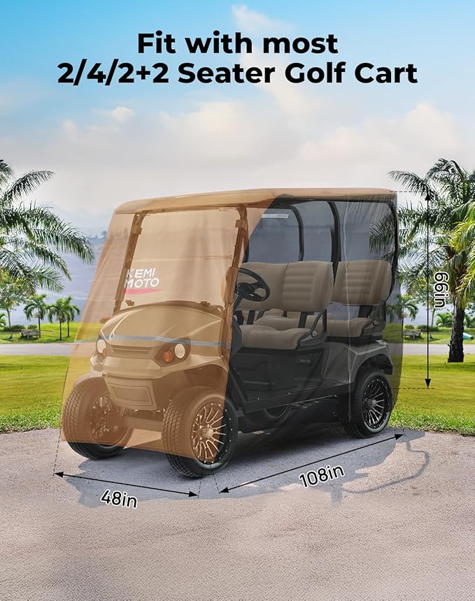 KEMIMOTO Golf Cart Cover, 2/2+2/4/4+2/6/6+2/8 Passenger Heavy Duty Golf Cart Rain Covers with Storage Bag Universal Compatible with EZGO Club Car