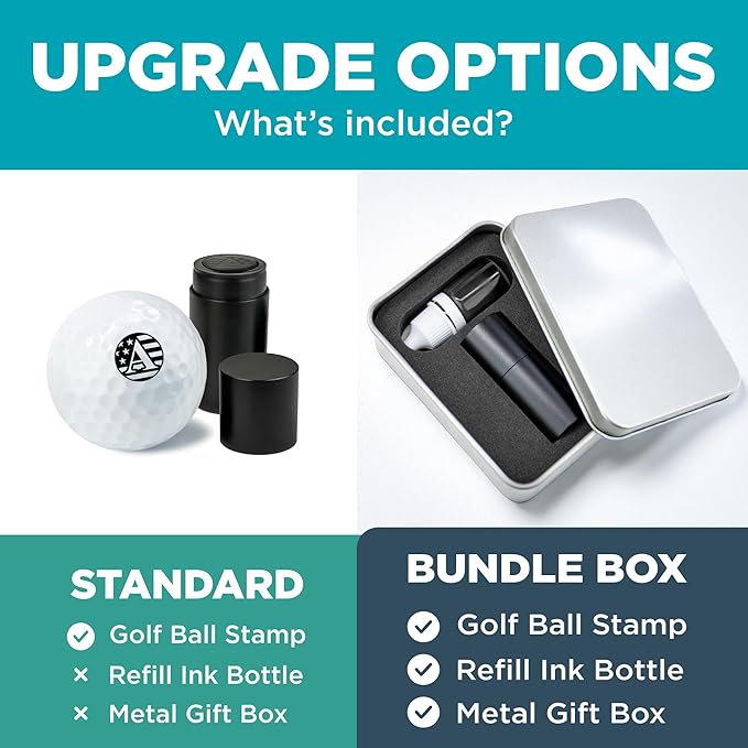 Personalized Golf Ball Marker Stamp with TiteSeal™ Technology Bundle - Metallic Box with Golf Ball Stamp + Refill Ink Bottle - Black Case