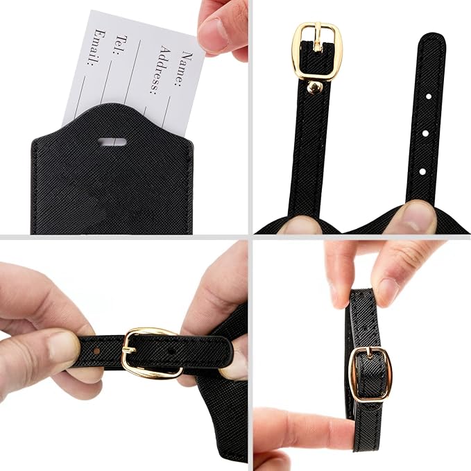 Luggage Tag PU Leather for Suitcase Baggage Handbag Travel Bag Label Suitcase Tag Label Tag w. Name Card & Privacy Cover (G)