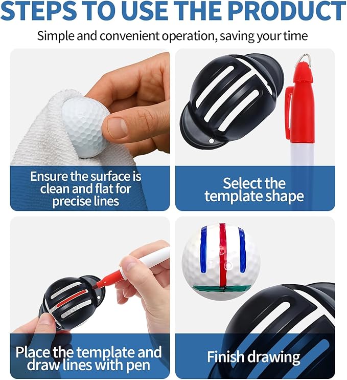 8 Pack Golf Ball Line Marker Tool,Golf Ball Stencil Alignment Kit,4 Golf Ball Marker Stencil and 4 Color Golf Ball Markers,Easy Ball ID &Putting Practice
