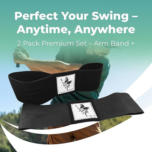 2 Pack Golf Swing Training Aid – Premium Arm Band Connection Device for Swing Correction – Improve Swing Mechanics & Ball Control | Black