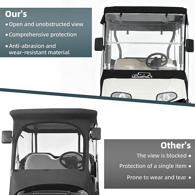 Golf Cart Enclosure Rain Cover 2&4Passenger, EZGO TXT RXV/Club Car Ds&Precedent and Yamaha, 600D Rain Cover Waterproof Windproof Snowproof and All-Weather Protection