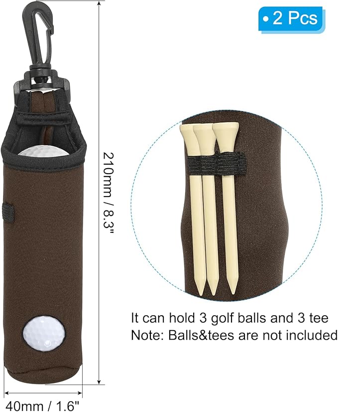 PATIKIL Golf Ball Carry Bag, 2 Pcs Golf Tee Holder Pouch Portable Neoprene Golf Ball Holder with Clip for Men and Women Storage Gifts, Brown