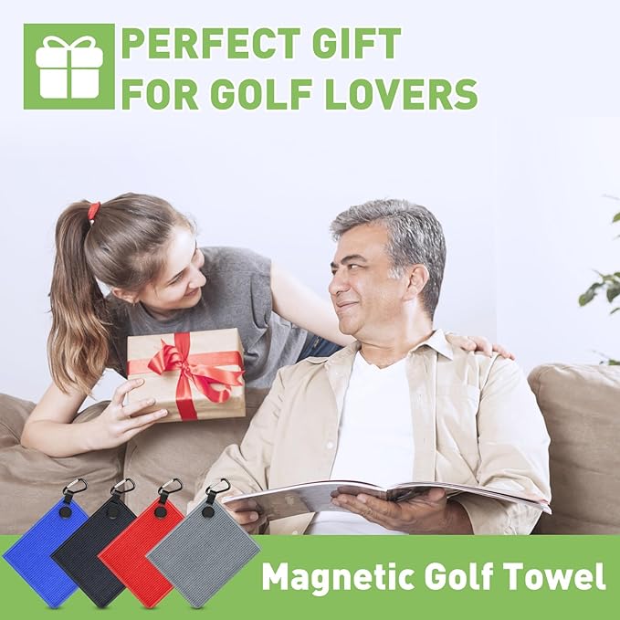 2 Pack Magnetic Golf Towels with Clips, Steel Wire Cleaning Cloth, Ultra Absorbent Microfiber, Waffle Pattern Golf Towel with Magnet for Men Women, Golf Accessories for Golf Bags, Carts or Clubs