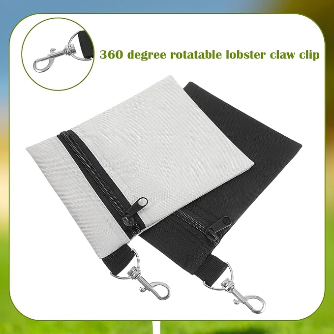 2 Pcs Golf Tee Pouch, 5.51 X 6.89 Inch Professional Zipper Golf Tee/Ball, Zipper Golfs Accessory Bag with Clip, Golfs Tee Bags Pouch Bags with Metal Lobster Claw Clip for Men Women