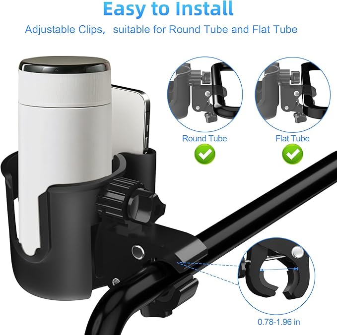 Golf Cart Cup Holder with Phone Holder, 2-in-1 Adjustable Universal Cup Phone Holder Front and Rear Seat Armrest Kit Accessories Compatible for EZGO/Club Car/Yamaha & Most Golf Carts