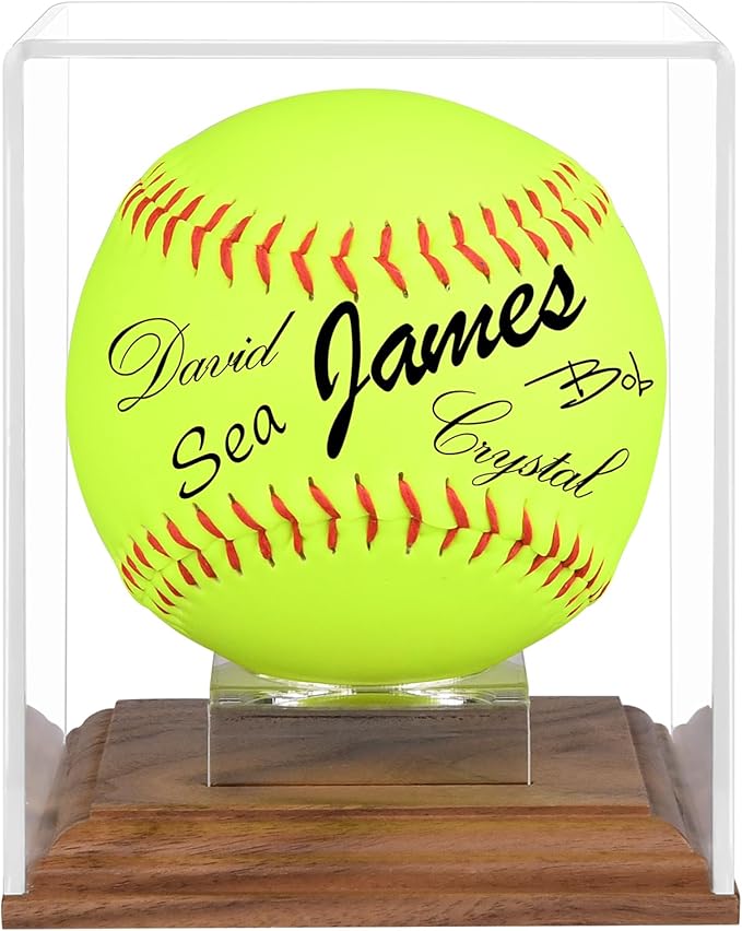 Softball Display Case Walnut Wood Base Acrylic Softball Case Display For Balls Uv Protection Softball Holder Cube Box Stand Memorabilia Autograph Ball, Ideal Gift For Official Size Single Ball Display