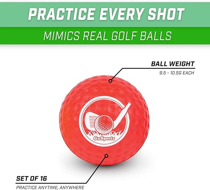 GoSports Foam Golf Practice Balls Realistic Feel and Limited Flight Use Indoors or Outdoors