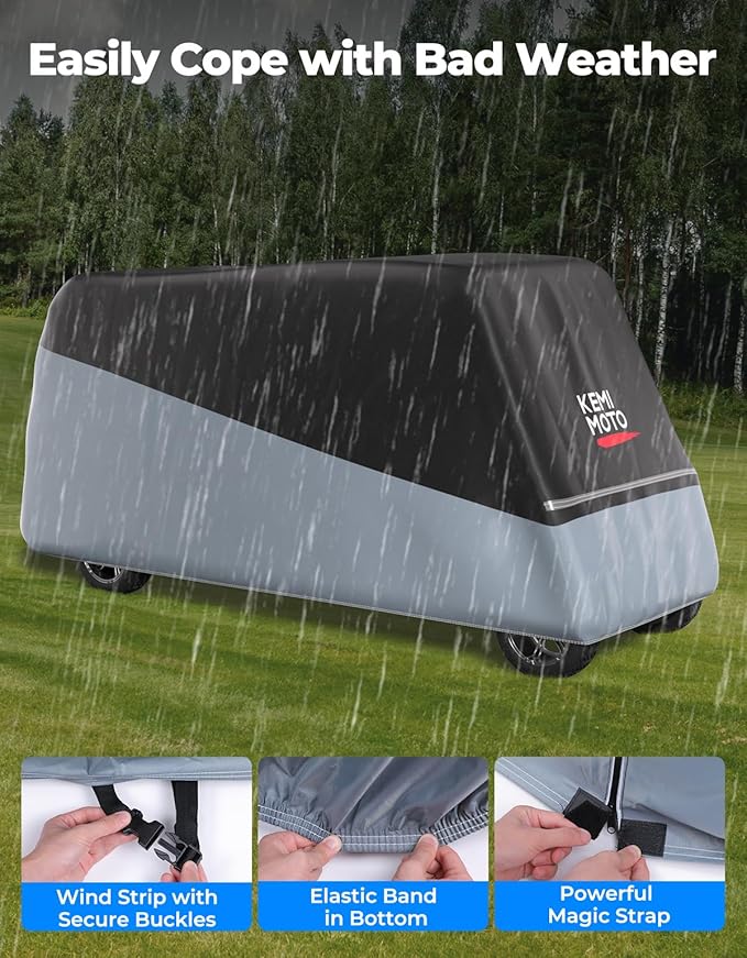 KEMIMOTO Golf Cart Cover, 2/2+2/4/4+2/6/6+2/8 Passenger Heavy Duty Golf Cart Rain Covers with Storage Bag Universal Compatible with EZGO Club Car