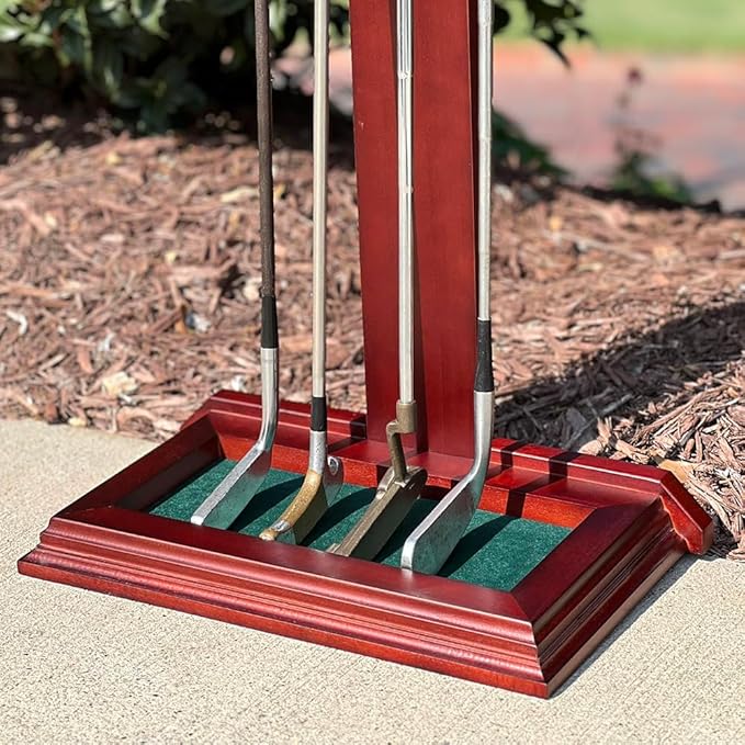 Premium Wooden Golf Putter Stand | Solid Wood with 3 Color Options | Perfect for Golf Simulators | 4 Putter Capacity | Great for Home or Office (Cherry)