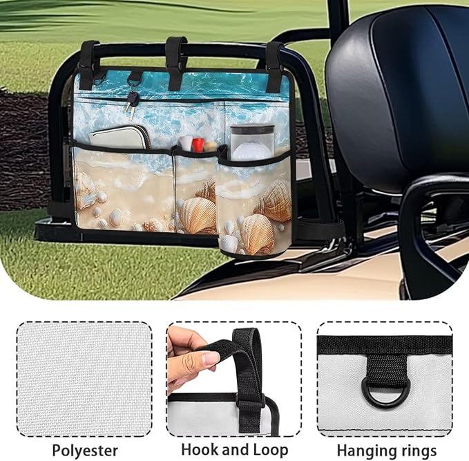 Beach Golf Cart Rear Seat Organizer Foldable Storage Bag for Club Car, Wheelchair and Walker