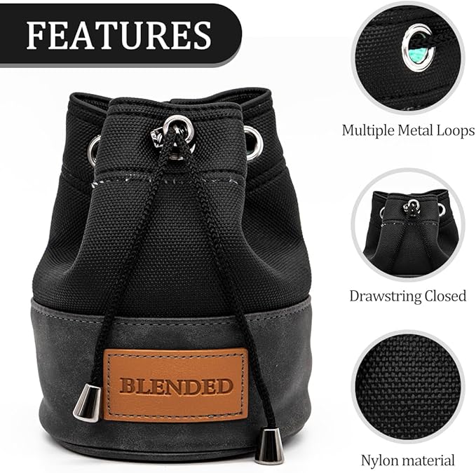 Golf Valuables Pouch,Bucket Waist Design Golf Pouch Bag with Drawstrings Golf Tee Bag Pouch Leather for Men Women Black