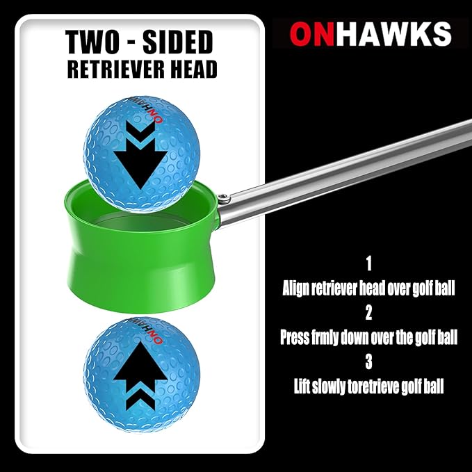 Golf Ball Retriever for Water,Telescopic 12Ft/9Ft Stainless Steel Shaft Two-Sided Easy Pick Up Balls,Unbreakable Head Retriever Tool Golf Accessories Golf Gift for Men