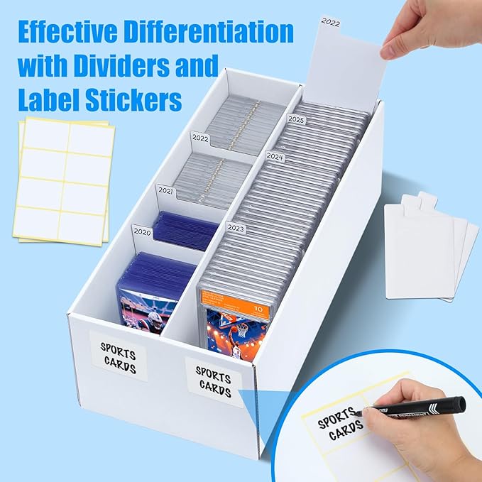 8 Pack Trading Card Storage Box - 2 Rows Graded Card Case holds 88 PSA Slab Cards, Cardboard Holder Organizer Boxes with Dividers for Sport Cards