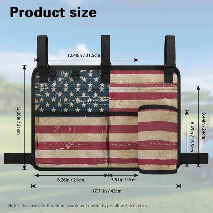 American Flag Golf Cart Bag, Golf Cart Rear Seat Organizer with Open Pockets for Golf Balls & Bottles
