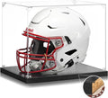 JupDec Football Helmet Display Case, Full Size Acrylic Baseball Motorcycle Helmet Showcase, UV Protection Souvenirs and Collectibles Box with Solid Wood Base & Riser, Ideal Gift for Sports Fans, Black