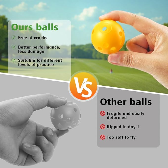 Plastic Golf Balls Practice Limited Flight Golf Training Ball Hollow Swing Practice Indoor Golf Balls with Mesh Drawstring Bag for Backyard Driving Range or Outdoor