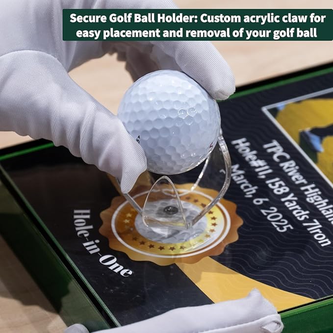 Green Acrylic Perfect Shot Golf Ball Display Case Frame, 6.3x12.2 Inch Vertical Design with Custom Name, Photo, and Details, Art Print Background, Acrylic Ball Holder (Golf Ball Not Included)