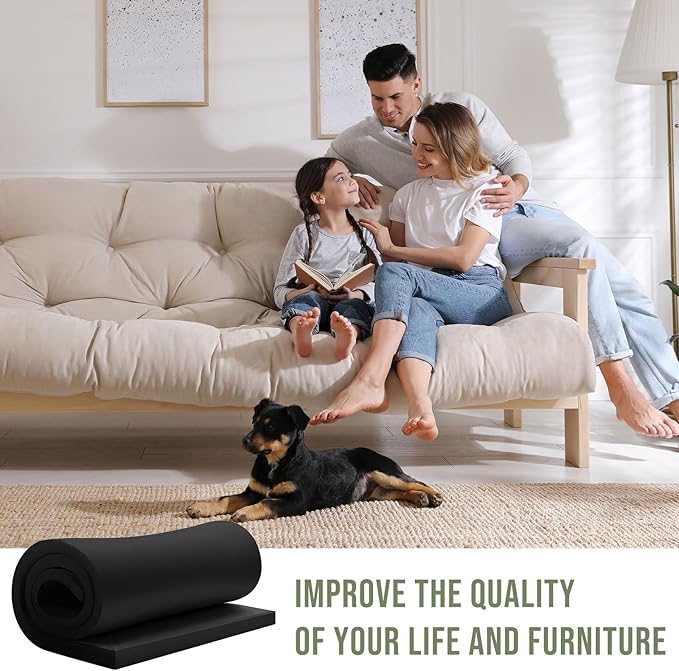Frienda 2 Pcs Upholstery Foam 1/2" x 24" x 72" High Density Cushion Black Polyurethane Craft Foam Padding for Seat Replacement DIY Projects Chairs Headboards Sofas Home