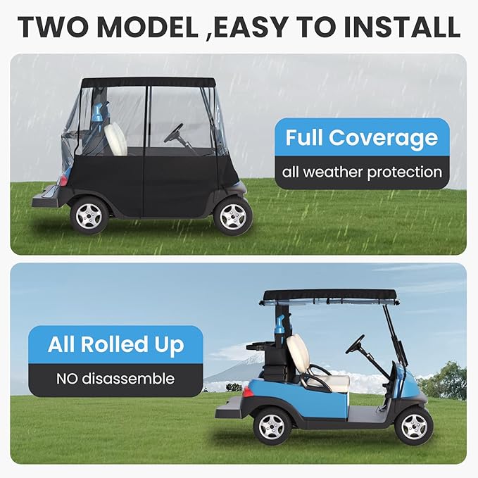 Golf Cart Cover, For 2 Seater, Driving Use, 4 Sides Rolled Up, Waterproof, Windproof, Dustproof, 600D Waterproof Oxford Cloth, Super Transparent EVA, For Club Car Precedent/Tempo/ Onward, EZGO