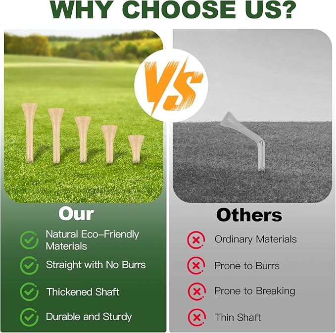 Guirnd 150PCS Professional Wooden Golf Tees 2 3/4 inch Biodegradable Bamboo Golf Tees, Stable and Reliable, Available in Natural Color