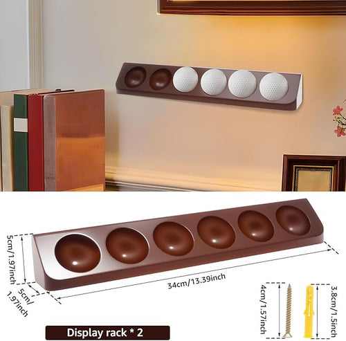 2 Pack Wooden Golf Ball Display Case - Wall Mounted Golf Ball Stand Holder Display with Screws, Each 6 Standard Size for Golf Enthusiasts