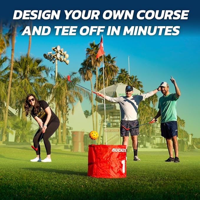bucketgolf 9 Hole Bundle - Outdoor Golf Game for All Ages. Adults, Kids, Family. Play Anywhere - Yards, Beach, Park, Backyard. Includes 2 Clubs (1 RH + 1 LH)