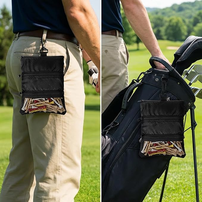 Golf Tee Bag Pouch Multi Pocket Zipper Golf Tee Holder Bag Accessories Organizer for Men and Women