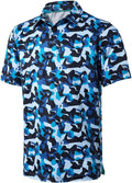 Golf Shirts for Men Dry Fit Short Sleeve Print Performance Moisture Wicking Polo Shirt