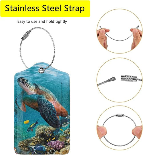 2 Pack Sea Turtle Luggage Tags for Suitcases, Cool Leather Luggage Tag for Travel, Bag Tag Privacy Name ID Card Bag Labels for Friends Adults Kids Tourists