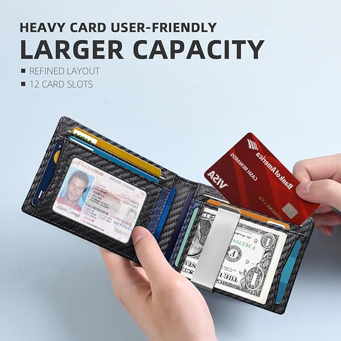 Zitahli Money Clip Wallets for Men,Slim Bifold Wallet 10-12 Cards, Mens Leather Wallet with ID Window,RFID Blocking Thin Minimalist Credit Card Holder,Gifts for Him