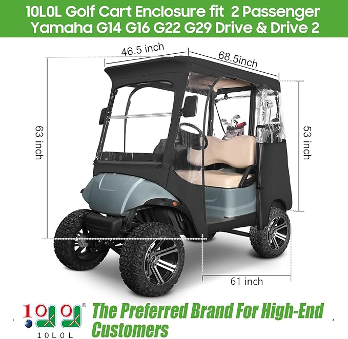 10L0L 2 Passenger Golf Cart Enclosure fit Yamaha G29 Drive and Drive 2, 600D Heavy Duty Yamaha Rain Cover with Clear PVC Windshield, Side Mirror Openings, Waterproof Oxford Cloth