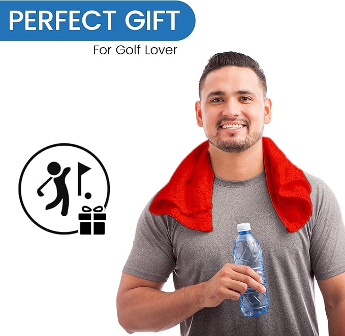 Personalized Passion Golf Towel with Embroidered Name - 16"x26" Custom Golf Towels with Clip - Soft & Highly Absorbent Plush Velour - Easily Wipes Away Sweat and Dirt - Gift for Golfers - Red