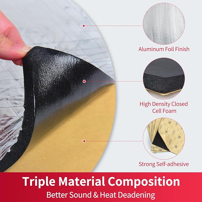 197mil 18sqft Sound Deadening Mat, Heat Shield Automotive Carpet Car Insulation Foam Board Sound Dampening, Aluminum Foil Finish Noise Insulation and Vibration Dampening Material
