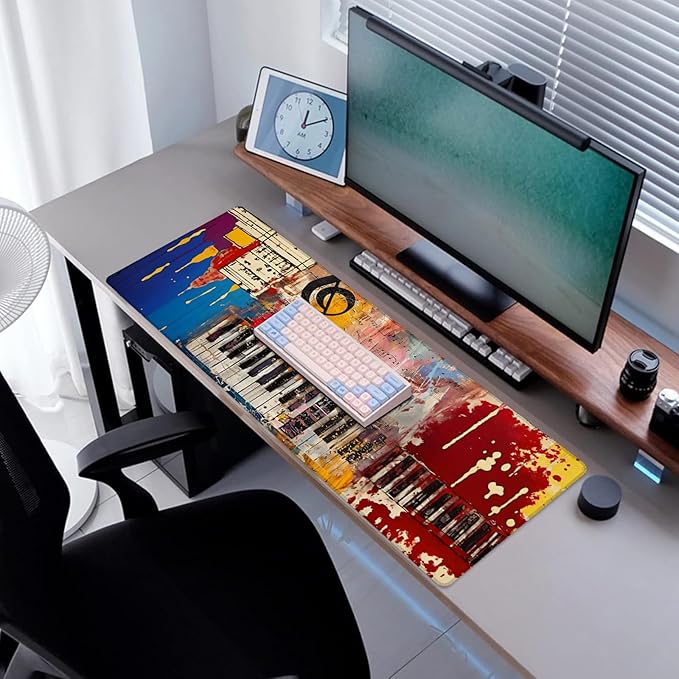 Music Piano Gaming Mouse Pad, Desk Mat, Non-Slip Rubber Base Cool Aesthetic MousePads for Computer Laptop Keyboard Office School Home Desktop Accessories Decor 31.5" x 11.8"